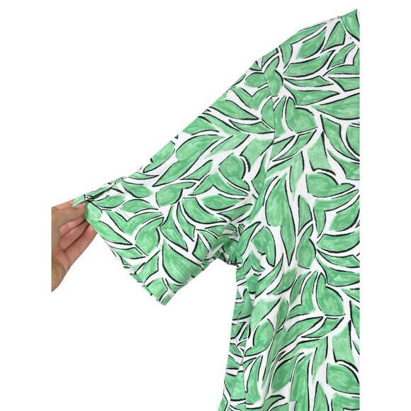 Chico’s‎ Size 3 XL Green White Leaf Print V-Neck Pima Cotton Elbow Sleeve Top - Picture 5 of 12